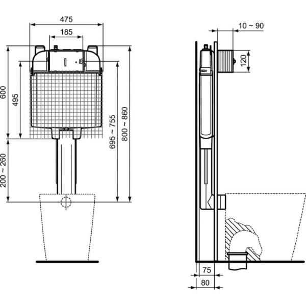Бачок смывной скрытого монтажа для унитаза Ideal Standard Prosys 80 M R014767