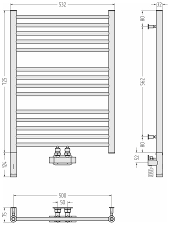 Полотенцесушитель Сунержа Богема EU50+ 3.0 прямая (800х500) 00-0720-8050