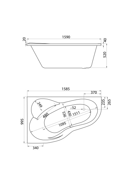 Акриловая ванна (160х100)  Santek Ибица XL  L  1WH112036