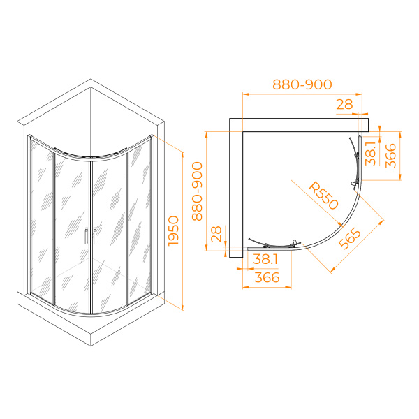 Душевой уголок (90х90) RGW Passage PA-52B 03085299-14 прозрачное