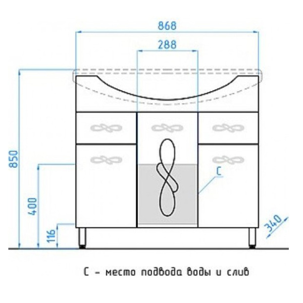 Тумба под раковину напольная Style Line Венеция 90 ЛС-00000260 белый