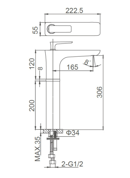 Смеситель для раковины высокий WONZON & WOGHAND SHARK, хром WW-481104-CR