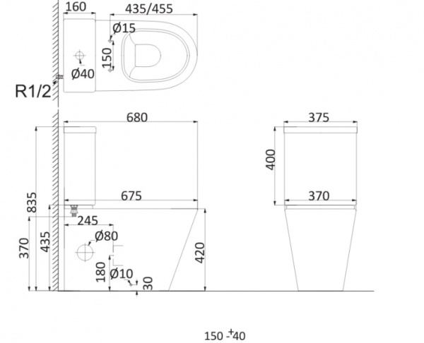 Унитаз-компакт Creo CR1002R+CR1003+CR1001