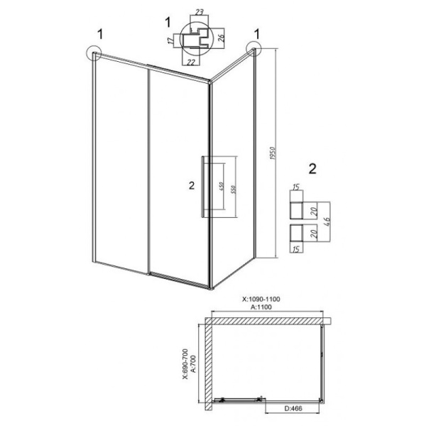 Душевой уголок (110х70) Grossman Galaxy 120.K33.01.1170.21.00