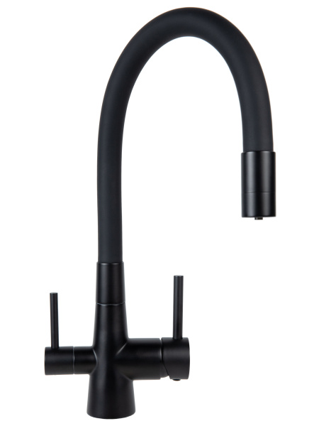 Смеситель для кухни однорычажный с каналом для питьевой воды и гибким изливом Agger Elegant A3230344черный матовый