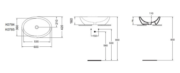 Раковина накладная Ideal Standard Strada (60x42) K078401