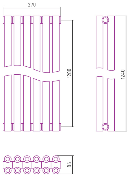 Полотенцесушитель Водяной Сунержа Эстет-00 (120х27) 6 секций Матовый Черный 31-0332-1206