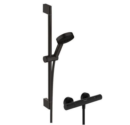 Термостат для душа с душевым гарнитуром Hansgrohe Pulsify Select S 105 3jet Relaxation EcoSmart 24262670 черный матовый