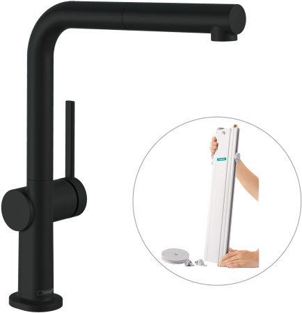Смеситель для кухни с выдвижным изливом sBox Hansgrohe Talis M54 1jet 72809670 черный матовый