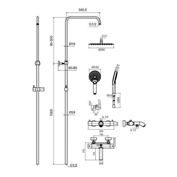 Душевая система с термостатом AQUAme AQM8008MB