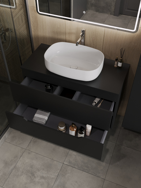 Тумба с раковиной подвесная 100 см, Orange Line Li-100TubMDF+B07-540W черный/белый