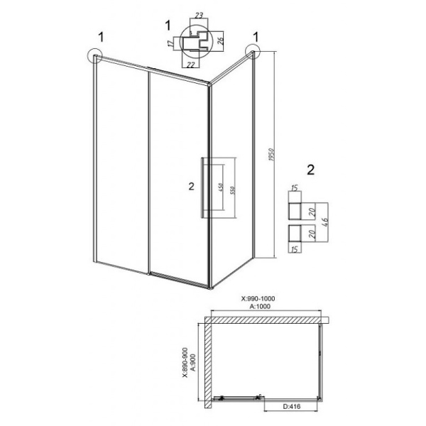 Душевой уголок (100х90) Grossman Galaxy 120.K33.01.1090.42.00