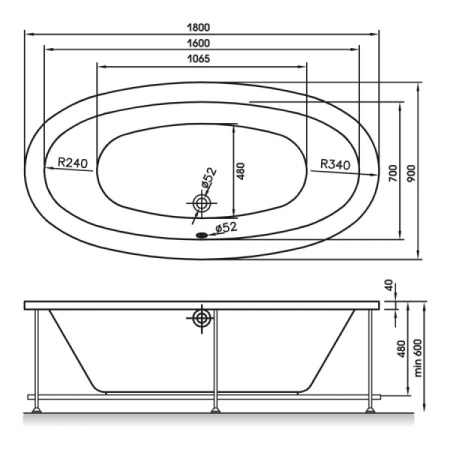 Ванна из искусственного камня на подиуме (180х90) AquaStone OLIVIA_POD