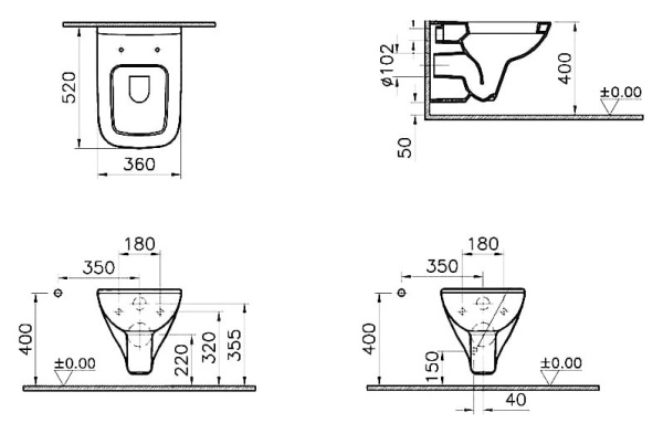 Комплект унитаза с инсталляцией и крышкой-сиденьем Vitra S20 9004B003-7204