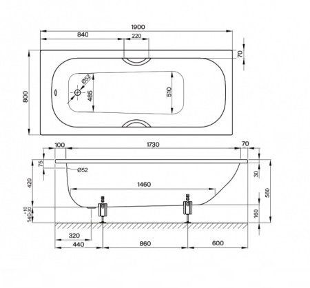 Ванна стальная (190x80) Bette Form 2951-000 AD PLUS с шумоизоляцией и антигрязевым покрытием