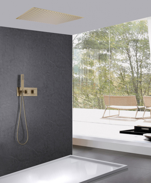 Душевой комплект ABBER Daheim AF8255G скрытого монтажа без излива, термостат, золото матовое