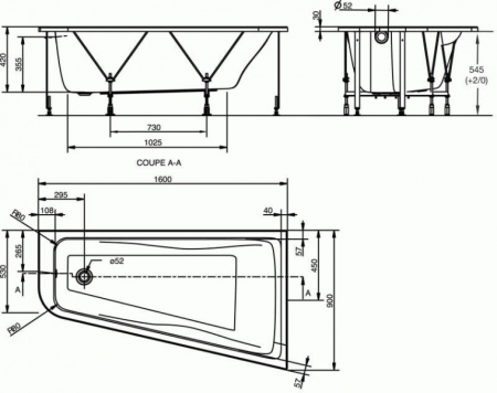 Акриловая ванна (160х90) Jacob Delafon Odeon Up R  E6081RU-00