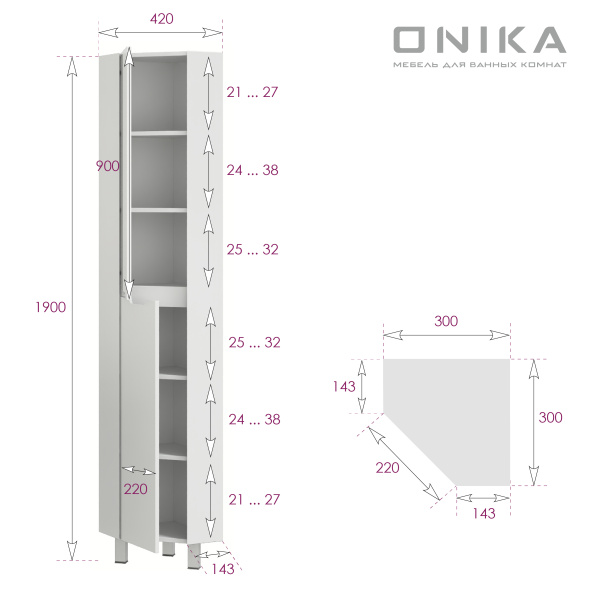 Пенал напольный угловой Onika Айленд 30 403082