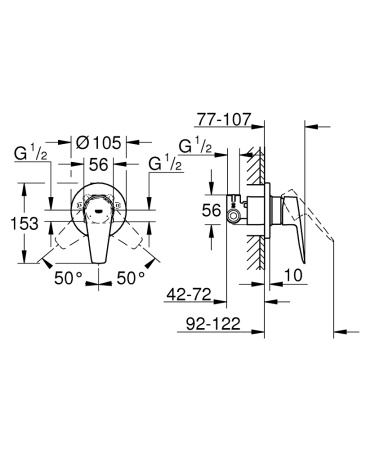 Смеситель для душа GROHE BauEdge  29040 001 (29040001) хром