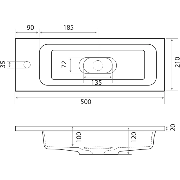 Раковина встраиваемая сверху (50x21) Grossman Модуль 4627173210607