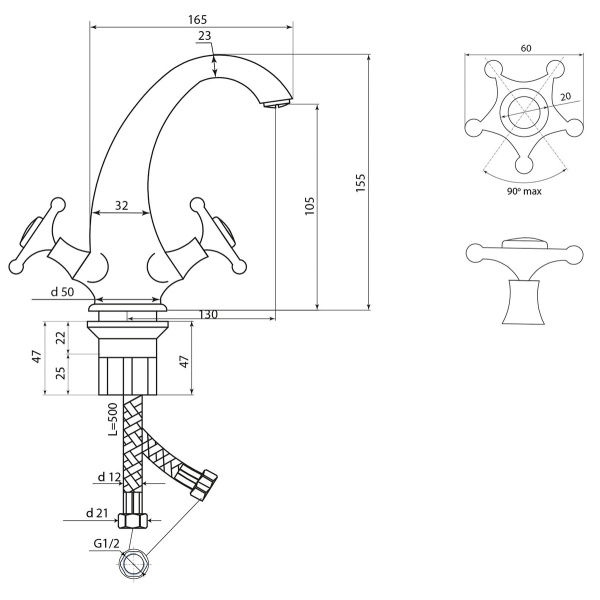 Смеситель Славен  для умывальника Город И (СЛ-ДВ-И10)