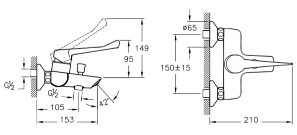 Медицинский смеситель для раковины Vitrа AquaMed Solid-S A42485EXP