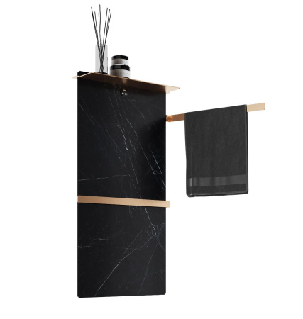 Полотенцесушитель электрический с каменной плитой Черный мрамор WONZON & WOGHAND STUTTGART, Брашированное золото WW-A504-BG
