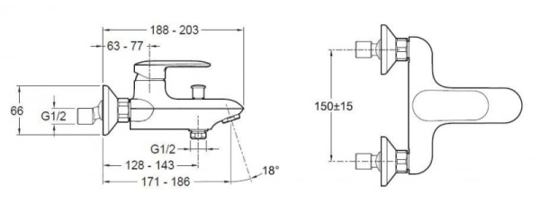 Смеситель для ванны Jacob Delafon Kumin E99460-CP Смеситель для ванны Jacob Delafon Kumin E99460-CP
