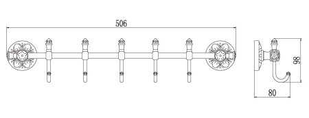 Планка с крючками 5 крючков Savol 58b S-005875B