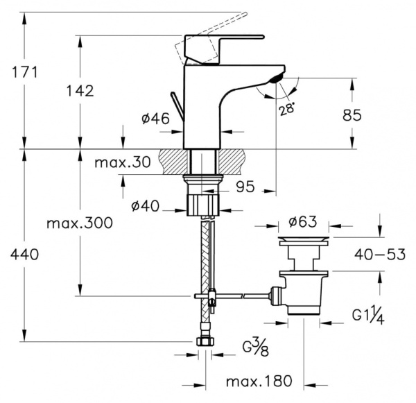 Смеситель для раковины Vitra Win S A42594EXP , с донным клапаном, хром