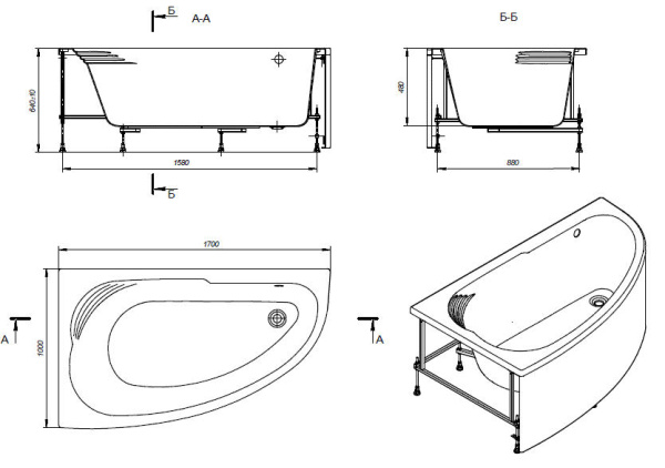 Акриловая ванна Roca Merida (170x100) 248645000 правая
