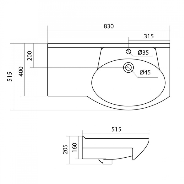 Раковина встраиваемая Onika Коралл 83 1WH110225