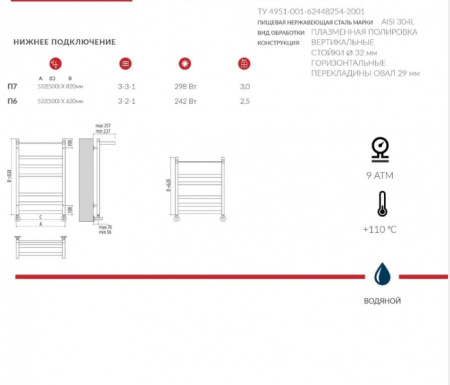 Полотенцесушитель водяной Terminus ХЕНДРИКС С ПОЛКОЙ П11 500x1086 (4620768886867 )