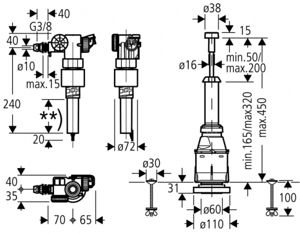 Смывной клапан для подключения сбоку GROHE 37078 PI0 (37078PI0)