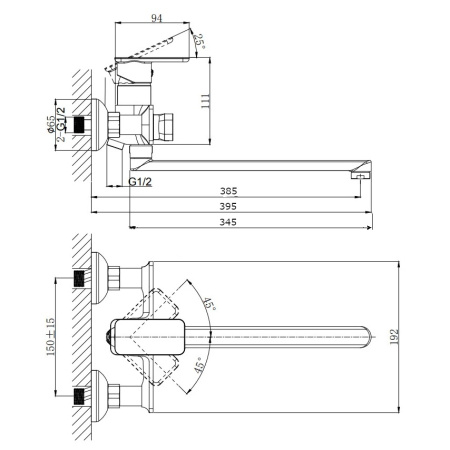 Смеситель для ванны с длинным поворотным изливом RUSH Bruny BR4335-51