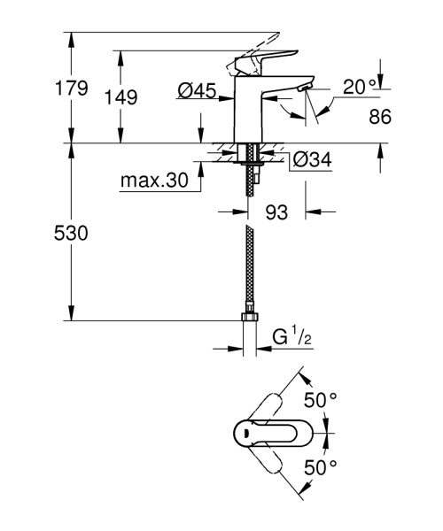 Смеситель для раковины однорычажный Grohe BauEdge New 32858 001 (32858001)