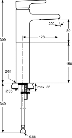 Смеситель Ideal Standard Attitude, A4600AA для раковины vessel, высокий