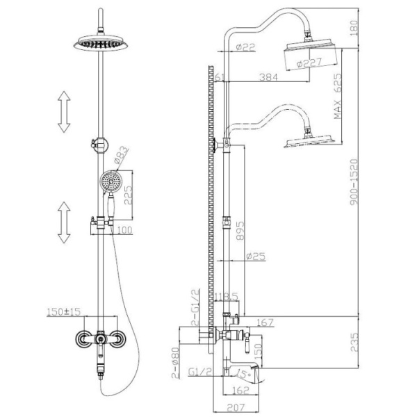 Душевая система с изливом Esko ST300 Bronze