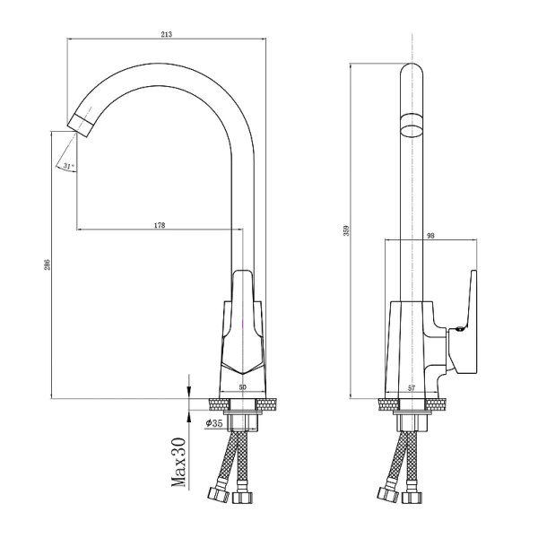 Смеситель для кухни с поворотным изливом Rossinka RS44 (RS44-23)