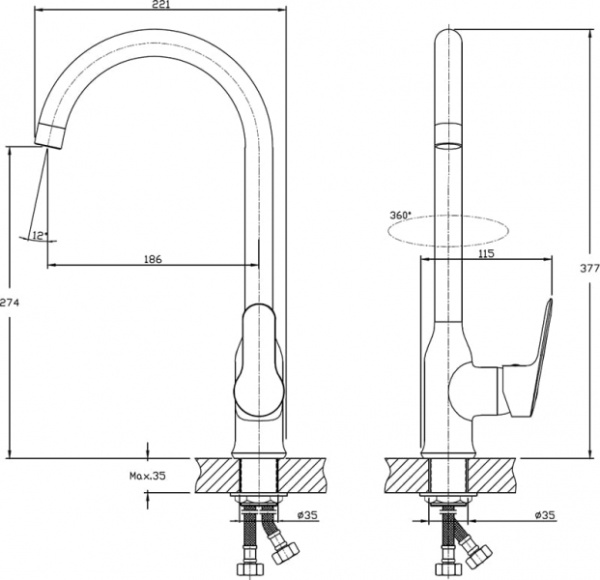 Смеситель для кухонной мойки RUSH Crete CR3535-23 Смеситель для кухонной мойки RUSH Crete CR3535-23