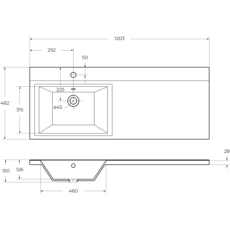Раковина над стиральной машиной (120х48) BelBagno BB1200/480-LV-MR-L