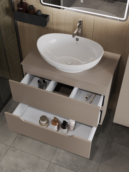 Тумба с раковиной подвесная 80 см, Orange Line Li-80TuLMDF+B08-585W латте/белый