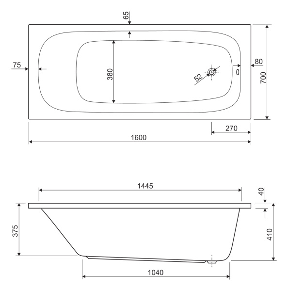 Акриловая ванна (160х70) CEZARES ECO-160-70-41-W37 Акриловая ванна (160х70) CEZARES ECO-160-70-41-W37