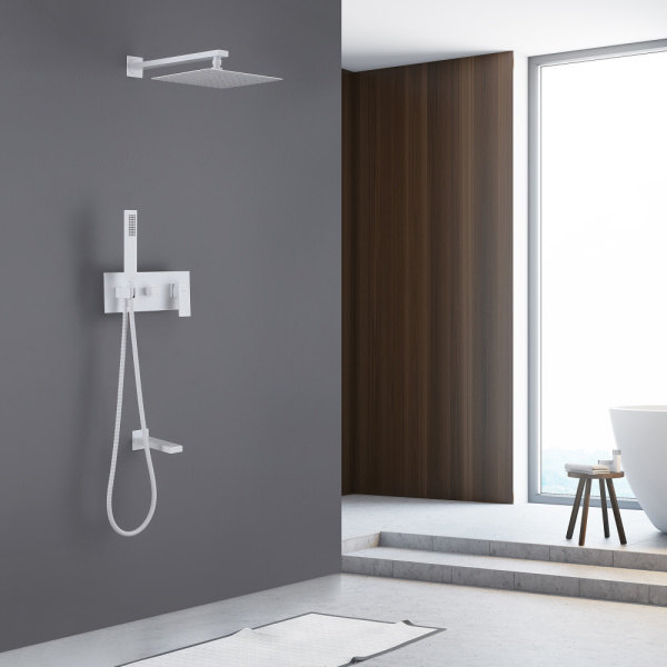 Душевой комплект ABBER Daheim AF8217W скрытого монтажа с изливом, белая матовая