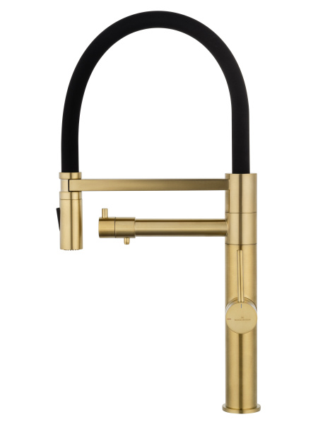 Смеситель для кухни с гибким изливом и подключением фильтра WONZON & WOGHAND, брашированное золото WW-88458007-BG