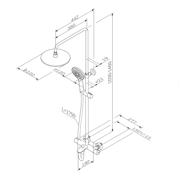 Душевая система с изливом Am.Pm Like F0780522