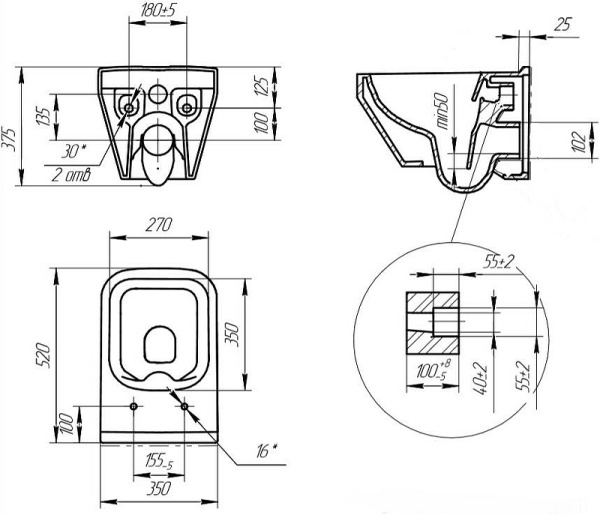 Комплект Cersanit CREA SQUARE CO DPL EO slim инсталляция LINK PRO 63997