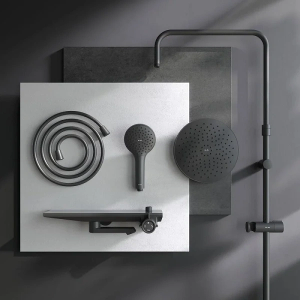 Душевая система с изливом Am.Pm Gem F0790722 черный матовый
