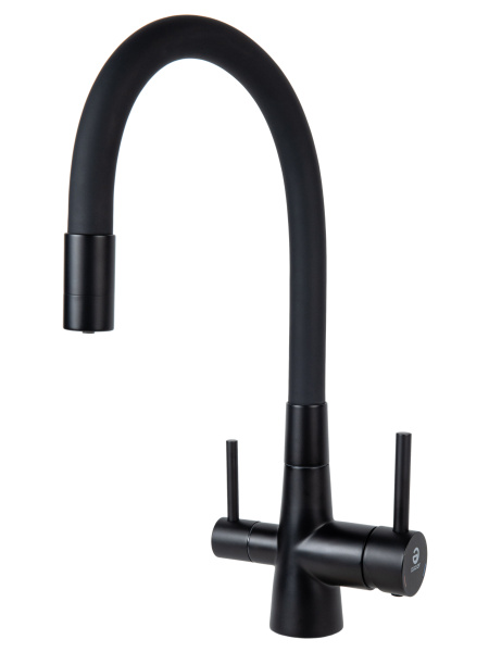 Смеситель для кухни однорычажный с каналом для питьевой воды и гибким изливом Agger Elegant A3230344черный матовый