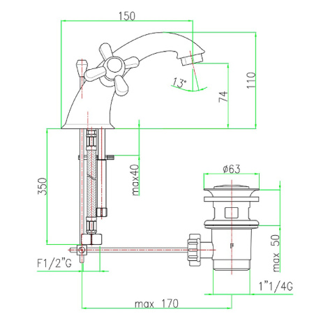 Смеситель для раковины Webert Armony AM700108065, бронза